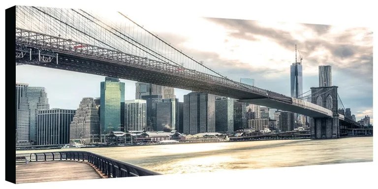 Stampa su tela Cloudy Brooklyn bridge, bianco e nero 190 x 90 cm