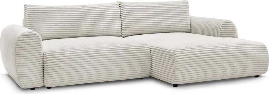 Divano angolare color crema allungabile (con penisola a destra) con rivestimento in velluto a coste Lucien – Bobochic Paris