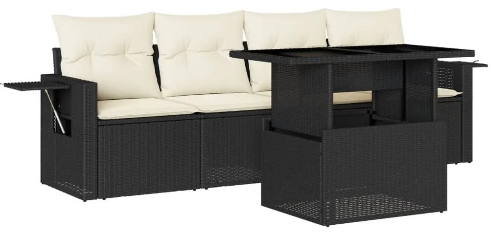 Set divani da giardino 5 pz con cuscini in polyrattan nero