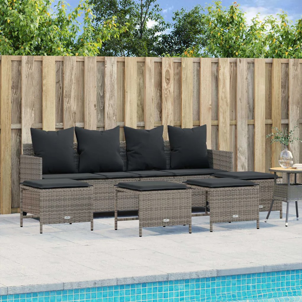 Set divano da giardino 5 pz con cuscini grigio in polyrattan