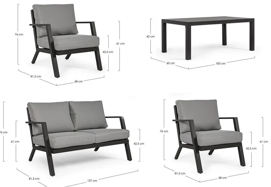 Set di mobili da giardino grigio in alluminio per 4 persone Harley – Bizzotto