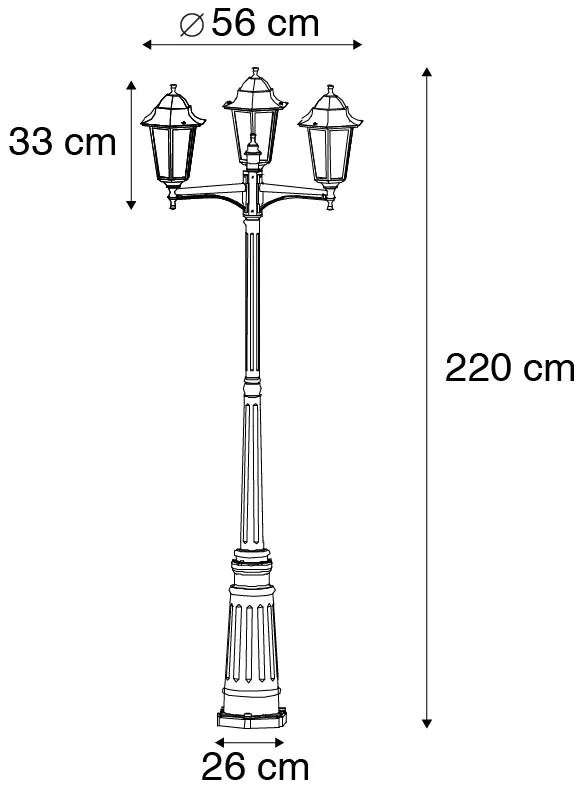 Lanterna da esterno nera 220 cm 3 luci IP44 - Havana
