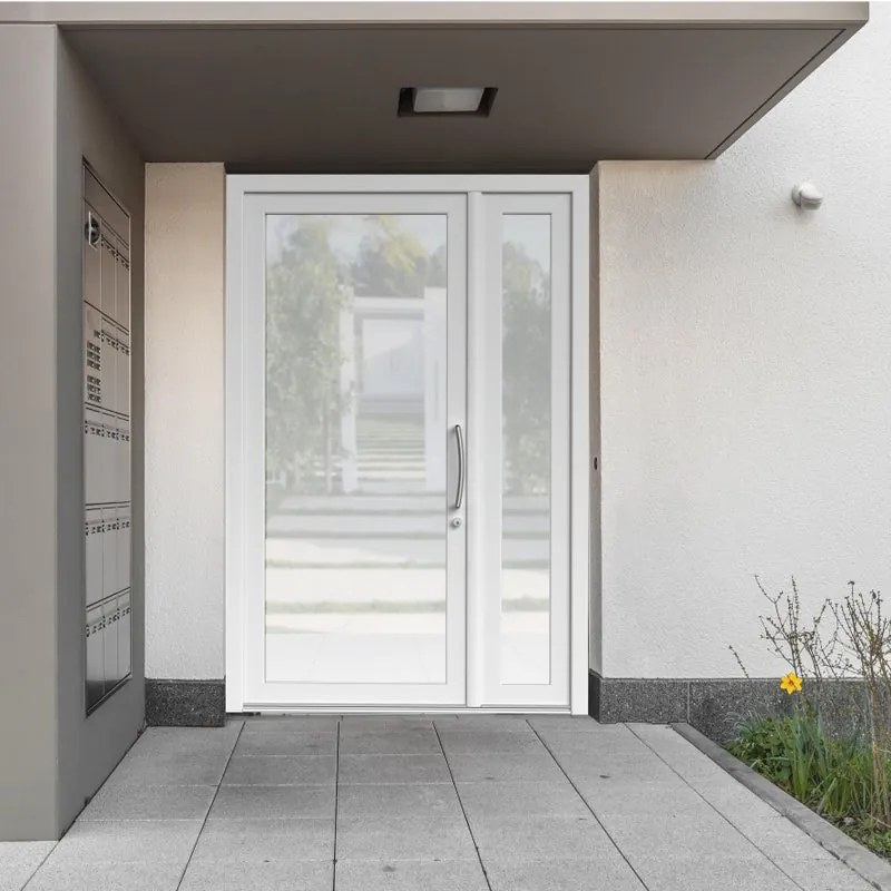 Portoncino d'ingresso Condo5 L 90 x H 210 cm in PVC bianco con vetro, apertura spingere a sinistra