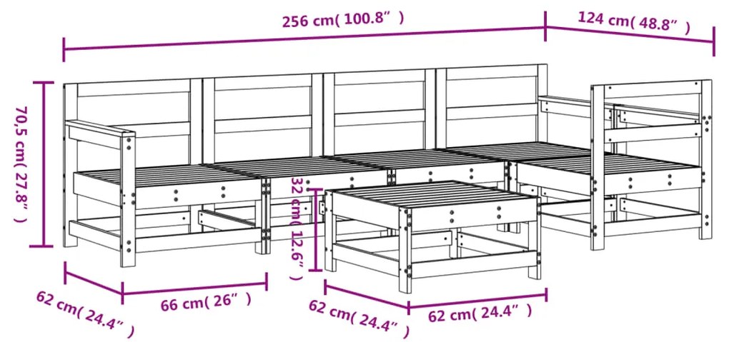 Set Salotto da Giardino 6 pz Nero in Legno Massello di Pino