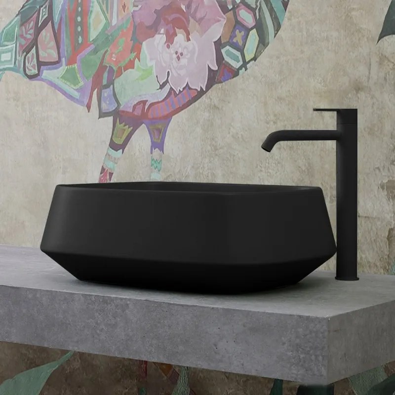 Lavabo da appoggio in ceramica nero opaco rettangolare 50 cm   Aris