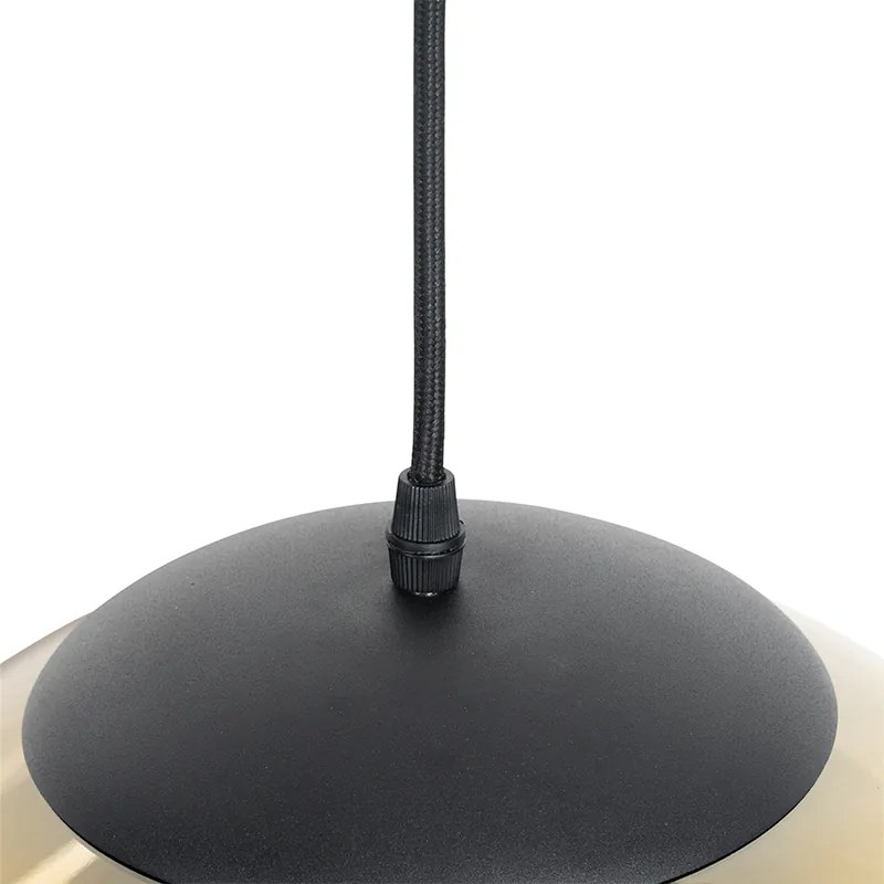 Lampada a sospensione Art Déco nera con vetro dorato 33 cm - Pallon