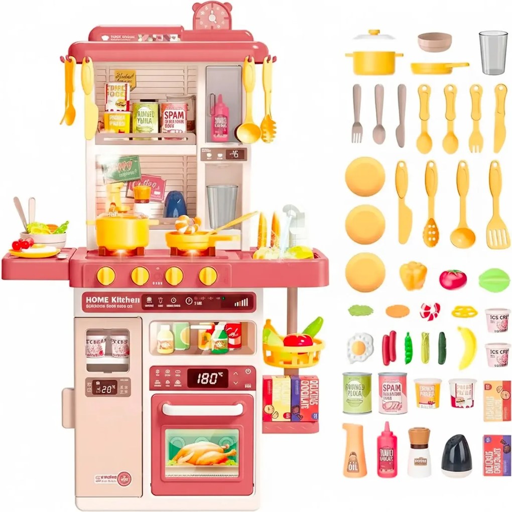Cucina Giocattolo Bambini Con Luci E Suoni Realistici Rubinetto Con Riciclo Acqua Forno E Fornelli Apribili 50 Accessori Inclusi Gioco Educativo Per Bambini Dai 3&ndash;8 Anni Rossa
