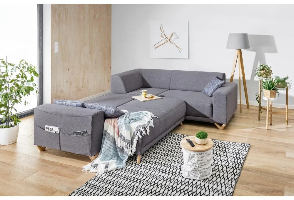 Divano angolare grigio allungabile e con contenitore (con penisola a destra/a L) Classy Sophie – Miuform