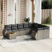 Set Divano da Giardino 10 pz con Cuscini Grigio in Polyrattan 3225171