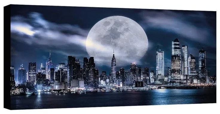 Stampa su tela Luna Piena su New York, multicolore 145 x 75 cm