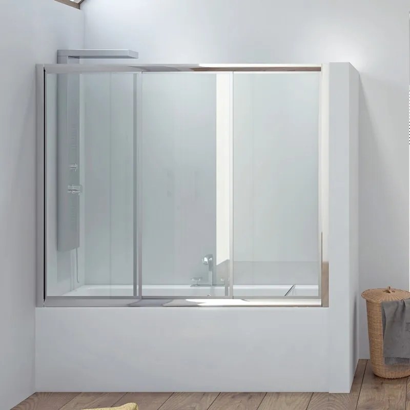 Box per vasca da bagno 160cm con due ante scorrevoli e una fissa P2000 - KAMALU