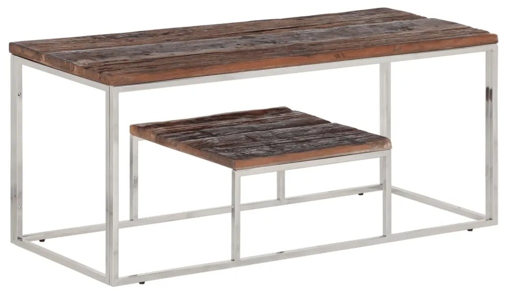 Tavolino Argento Acciaio Inox E Traverse Legno Massello /