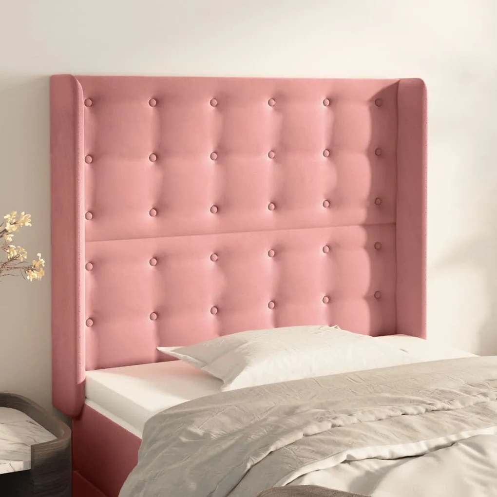 Testiera Ad Orecchio Nera 83x16x118/128 Cm İn Velluto /