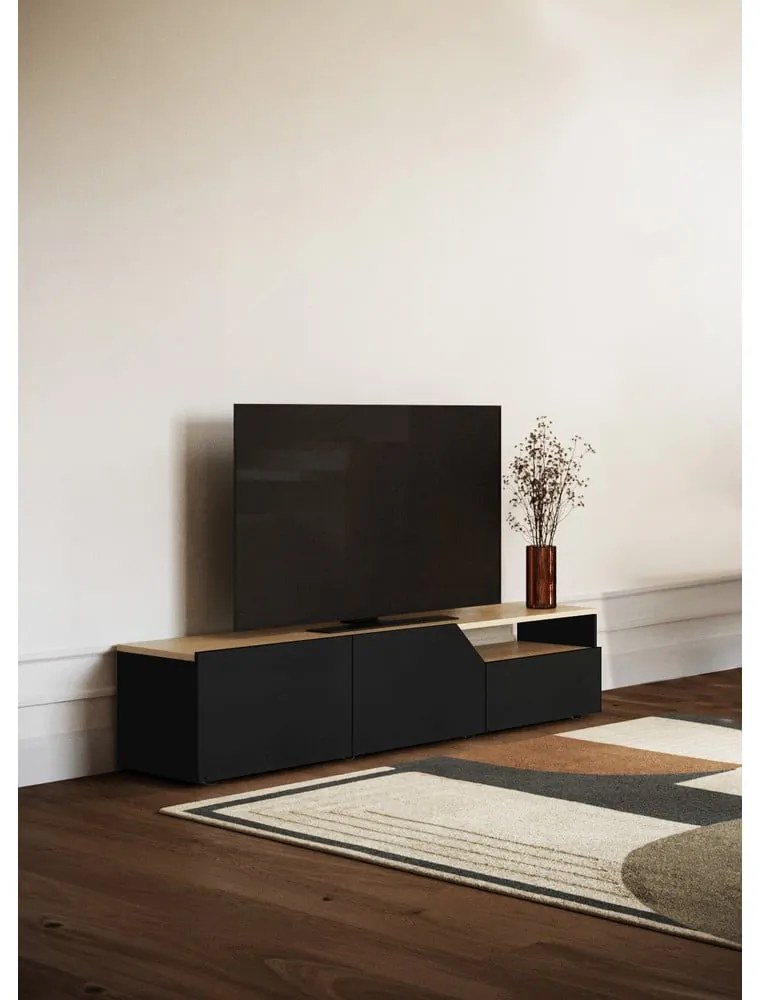 Tavolo TV con piano in rovere nero e naturale 180x38 cm Verone - TemaHome