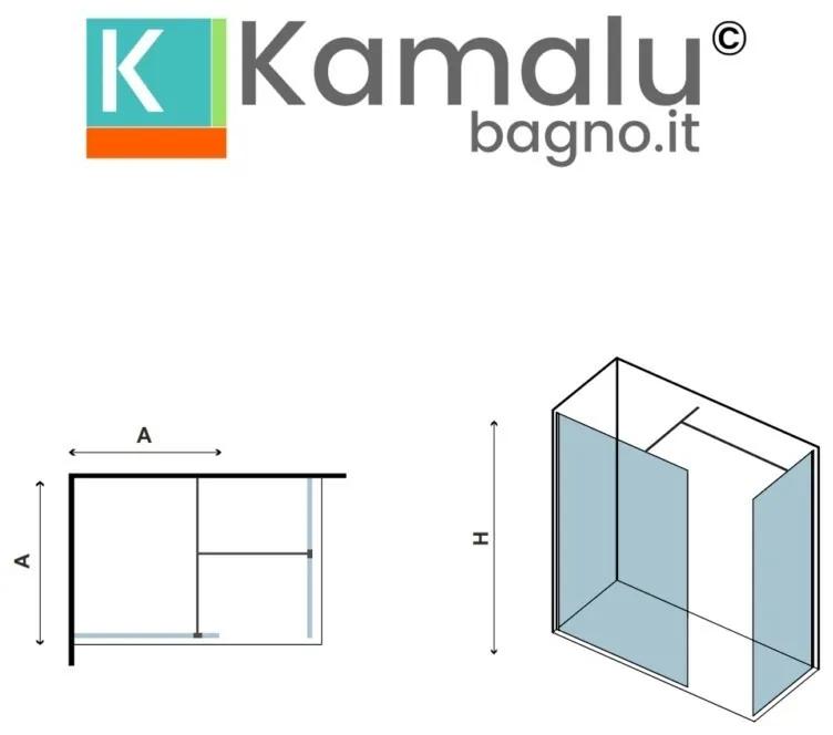 Kamalu - box doccia walk in 80x80 angolare telaio nero | kw2000b
