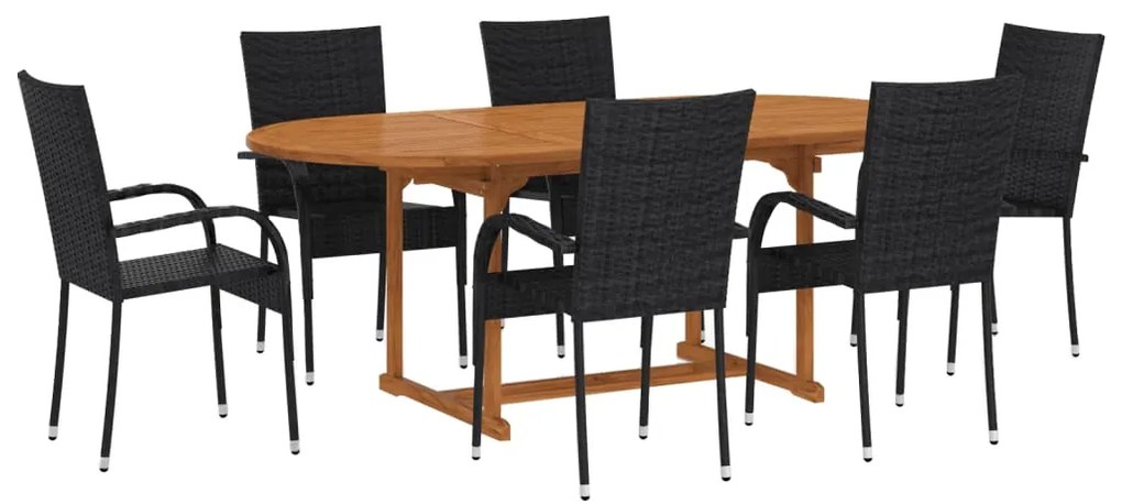 Set mobili da pranzo per giardino 7 pz in polyrattan nero