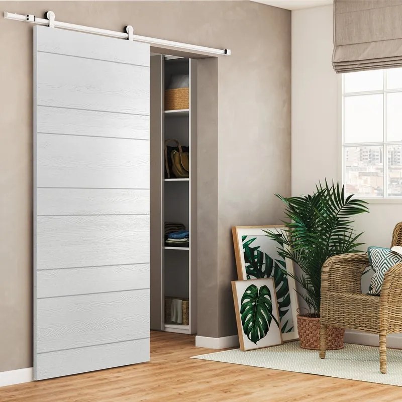 Porta scorrevole reversibile Ropes in mdf bianco, L 93 x H 212 cm, con binario Loft bianco