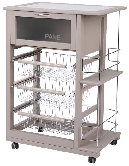 Carrello portapane con portabottiglie e cesti portafrutta Tortora