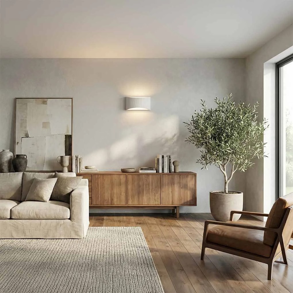 Applique Curva da Parete G9 Rigata in Gesso Pitturabile