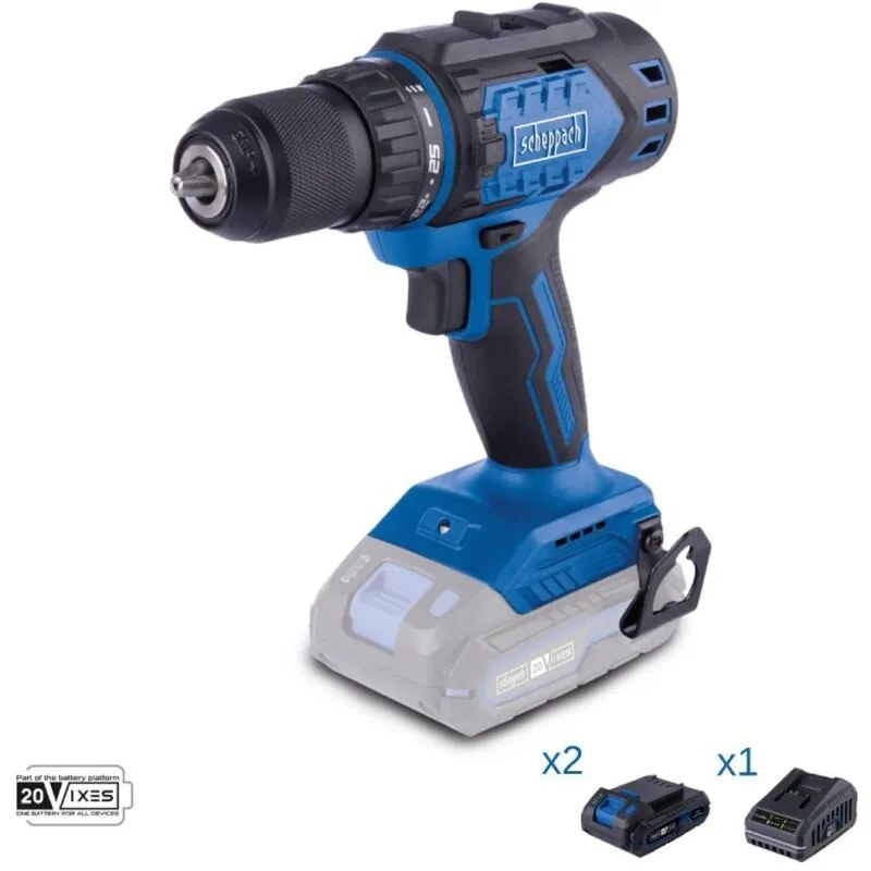 Scheppach - Trapano avvitatore 20v 2 batterie 2.0Ah caricabatteria ixes bc-dd60-x
