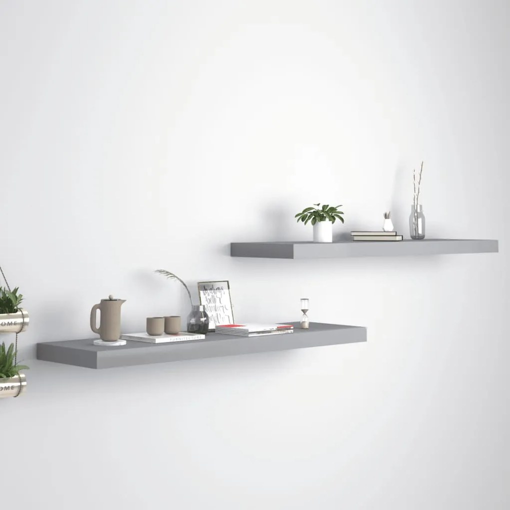 Scaffali A Parete 2 Pz Grigi 90x23,5x3,8 Cm İn Mdf /