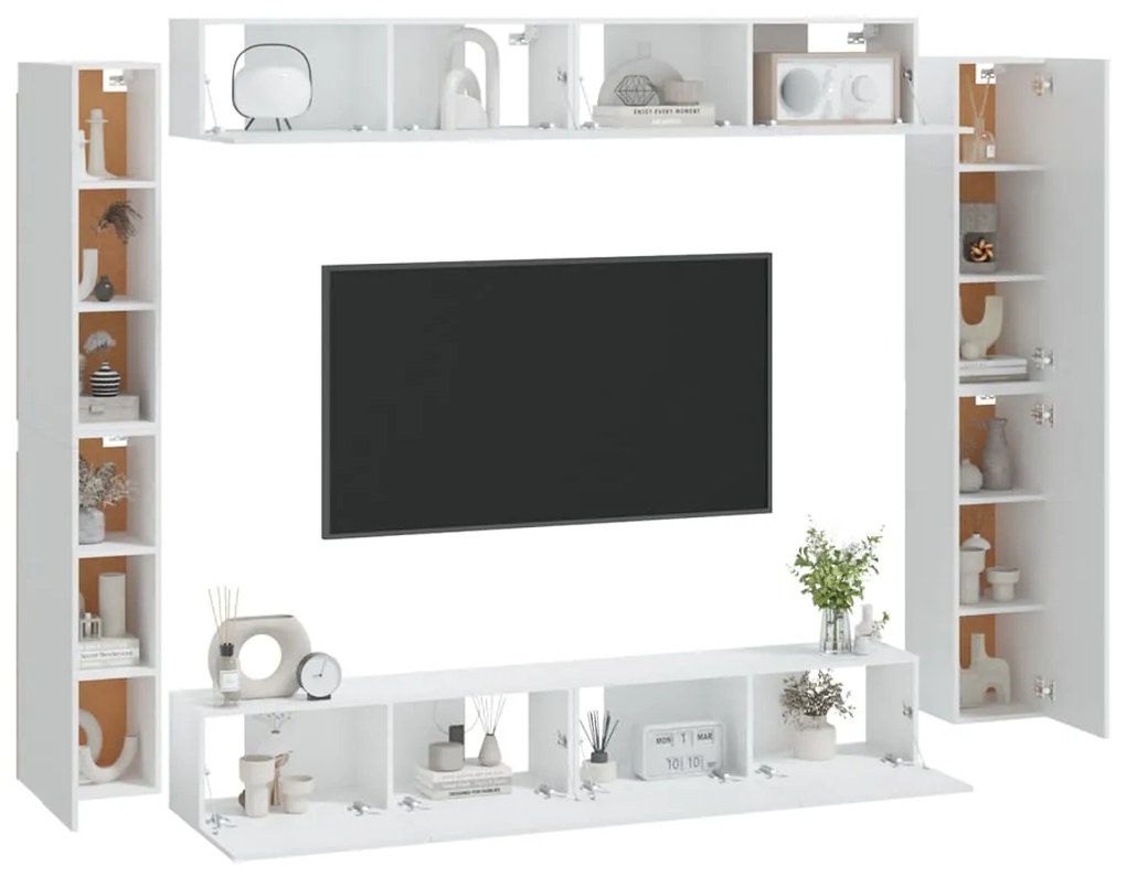 Set mobili porta tv 8pz bianco in legno multistrato