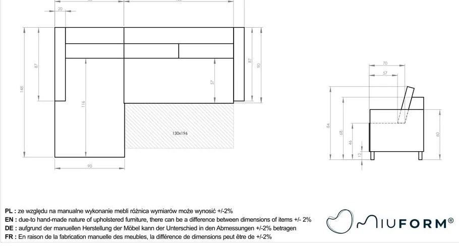 Divano letto in velluto a coste grigio scuro (angolo sinistro) Lofty Lilly - Miuform