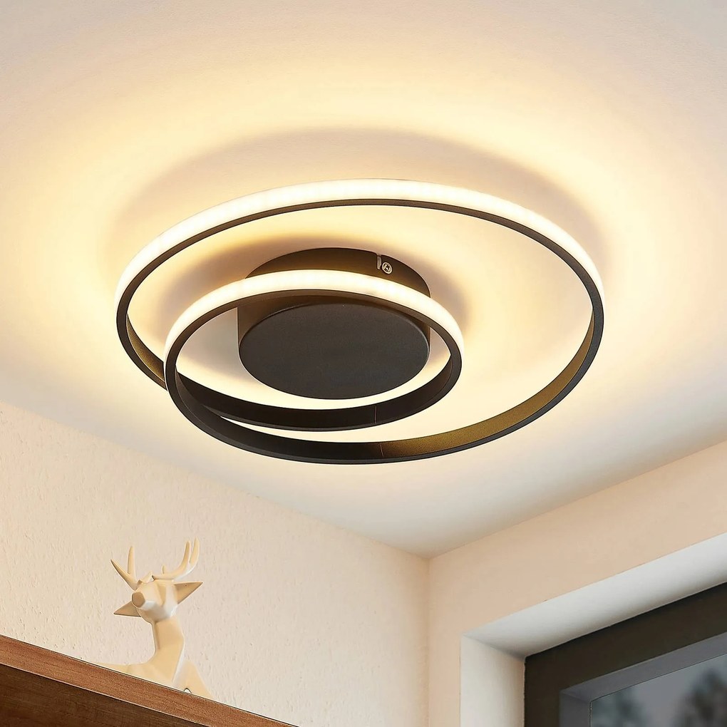 Plafoniera a LED Emisua Lindby, dimmerabile, Nero, Soggiorno / Sala da pranzo, Alluminio, Moderno, Plafoniera LED