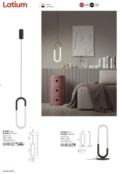 Redo 01-3184 - Lampadario LED a sospensione con filo LATIUM LED/9W/230V nero