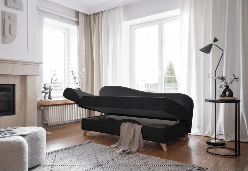 Chaise longue color antracite (con penisola a sinistra) con rivestimento in velluto a coste Chic Charlotte – Miuform