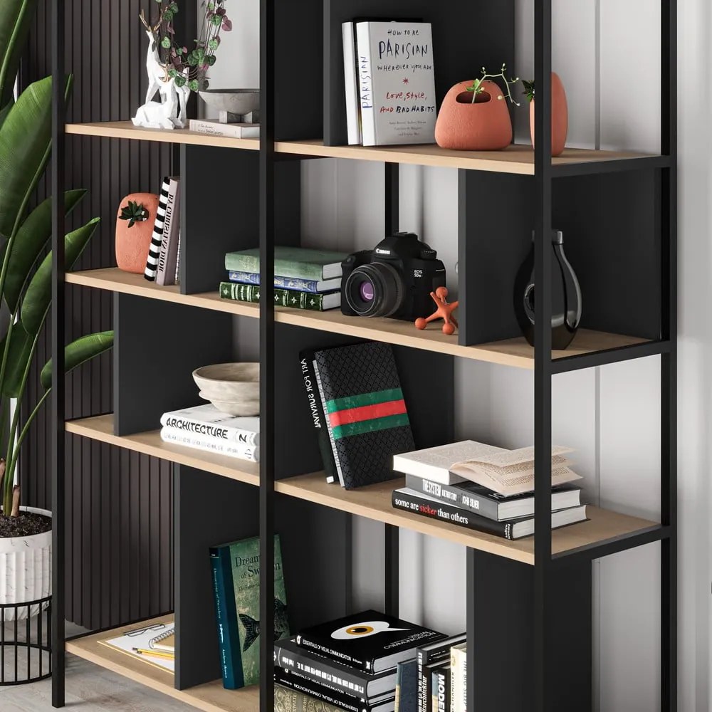 Libreria in rovere decorato in nero-naturale 144x175 cm Alabama - Marckeric