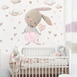 Coniglietto rosa chiaro per bambina - adesivi da parete | Inspio
