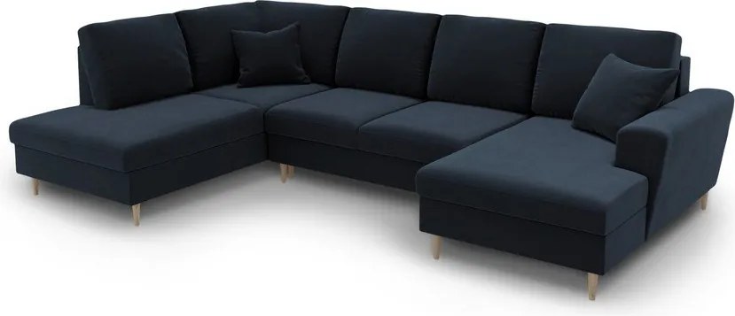 Divano angolare blu scuro allungabile e con contenitore (con penisola a sinistra/a U) con rivestimento in velluto Kyoto – Cosmopolitan Design