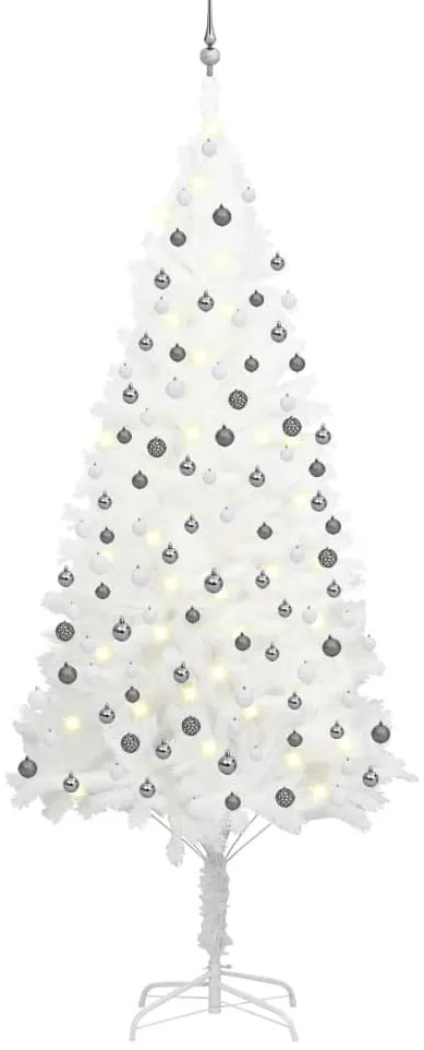 Albero di Natale Artificiale Preilluminato con Palline, Albero di Natale Preilluminato con Palline Bianco 240 cm PVC IV