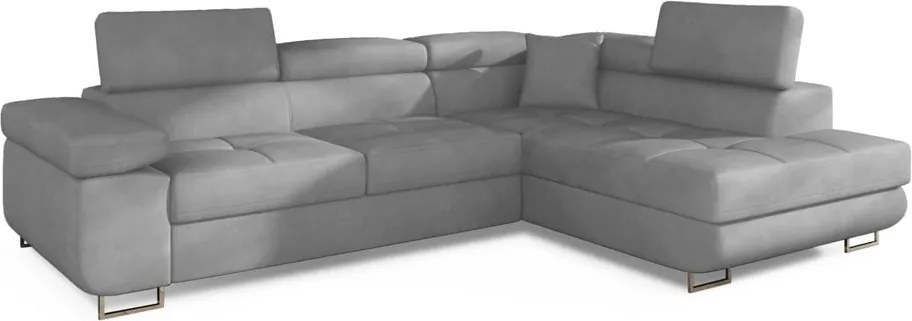 Divano angolare grigio chiaro allungabile/con contenitore (con penisola a destra/a L) e rivestimento in velluto Anton – ELTAP