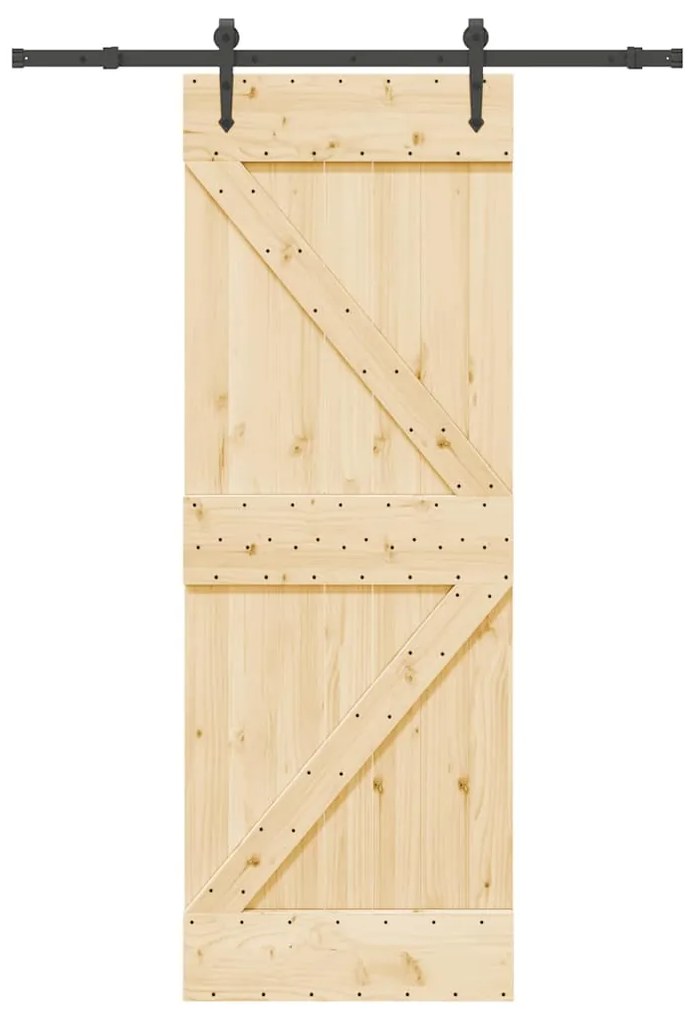 Porta Scorrevole Con Set Hardware 70x210 Cm Legno Massello Pino /