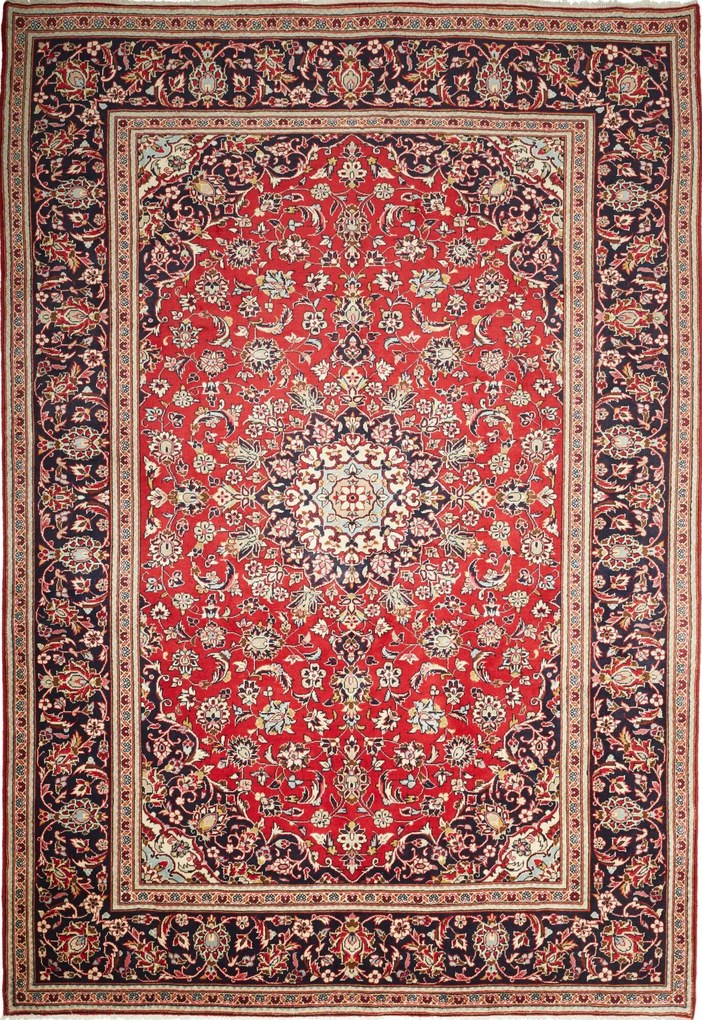 Kashan Tappeto 350 x 240 Blu (Iran) Annodato A Mano