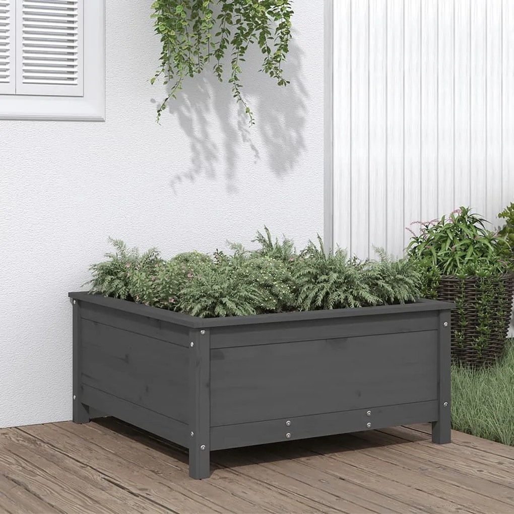 Fioriera Da Giardino Grigia 82,5x82,5x39cm Legno Massello Pino /