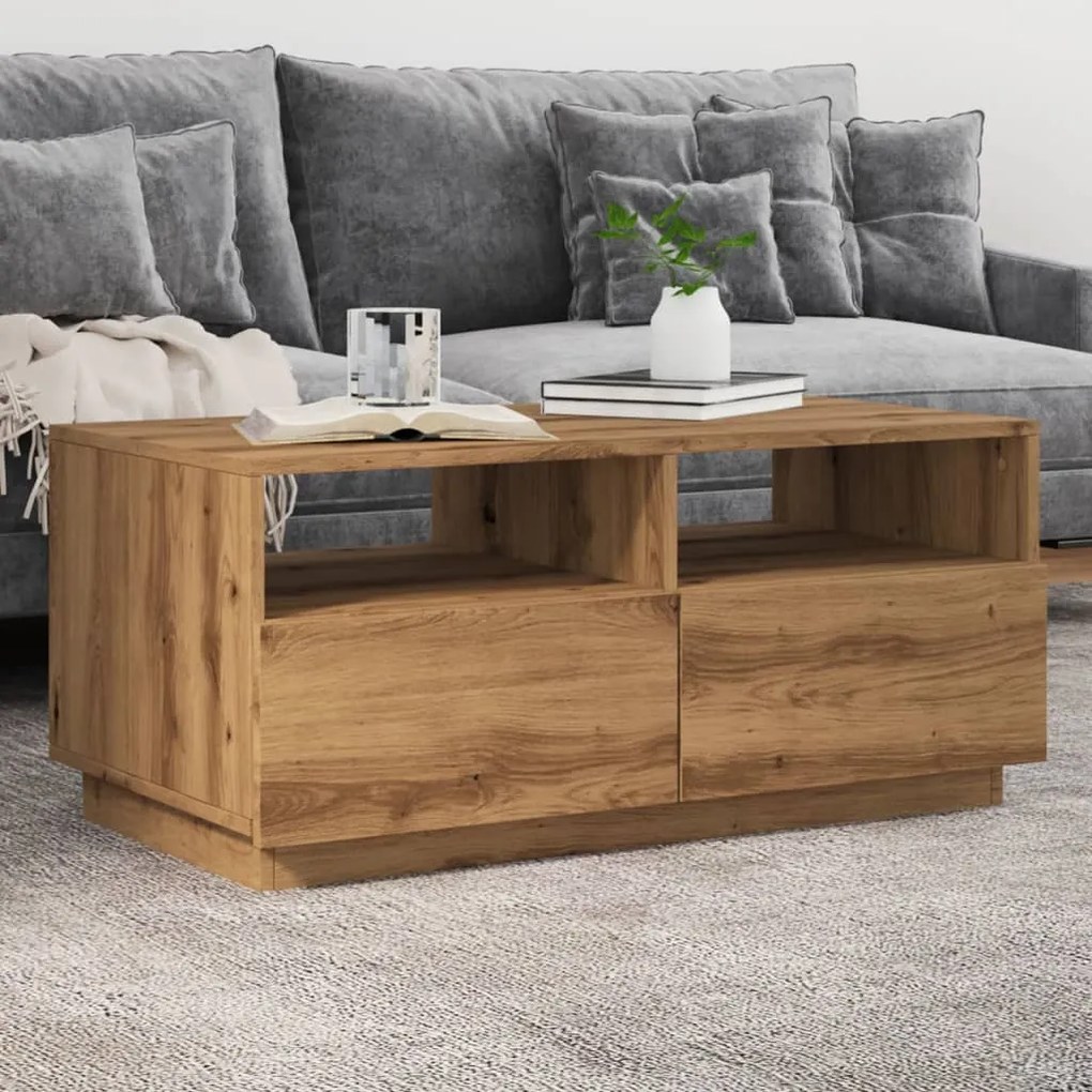 Tavolino Da Salotto Con Luci Led Rovere Artigianale 90x49x40 Cm /