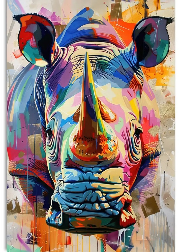 Quadro su tela – Rinoceronte con imitazione di pittura