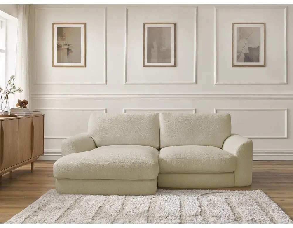 Divano angolare beige (con penisola a sinistra/con chaise lounge) con rivestimento in bouclé Leonore – Bobochic Paris