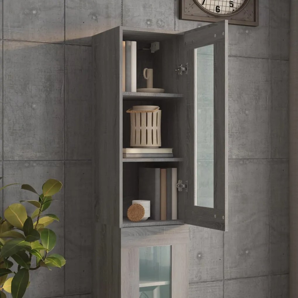 Armadietto pensile a parete grigio sonoma 34,5x34x90 cm