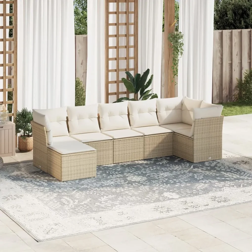Set divani da giardino 7 pz con cuscini beige in polyrattan