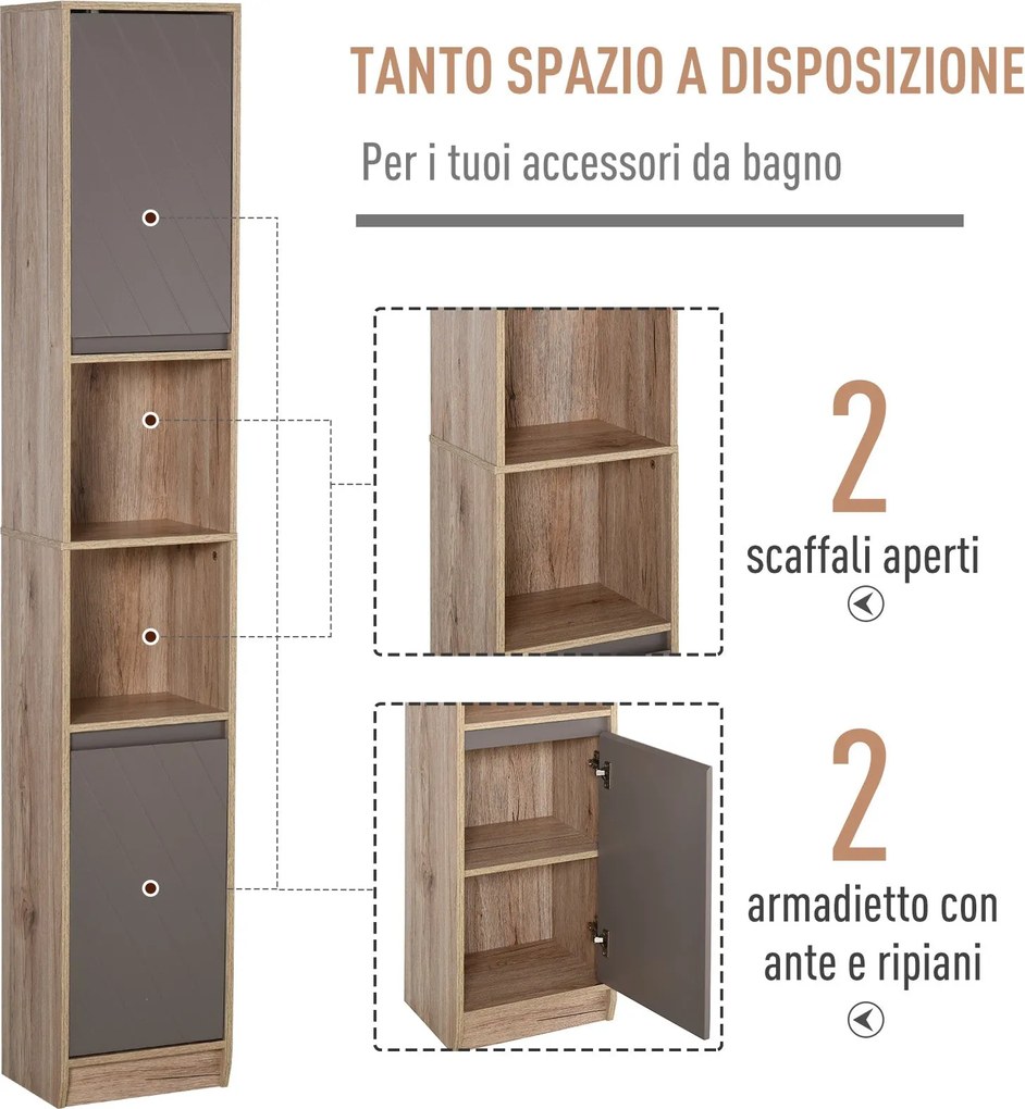 Mobile a Colonna per Bagno in Legno 30x24x170 cm  Grigio e Rovere...