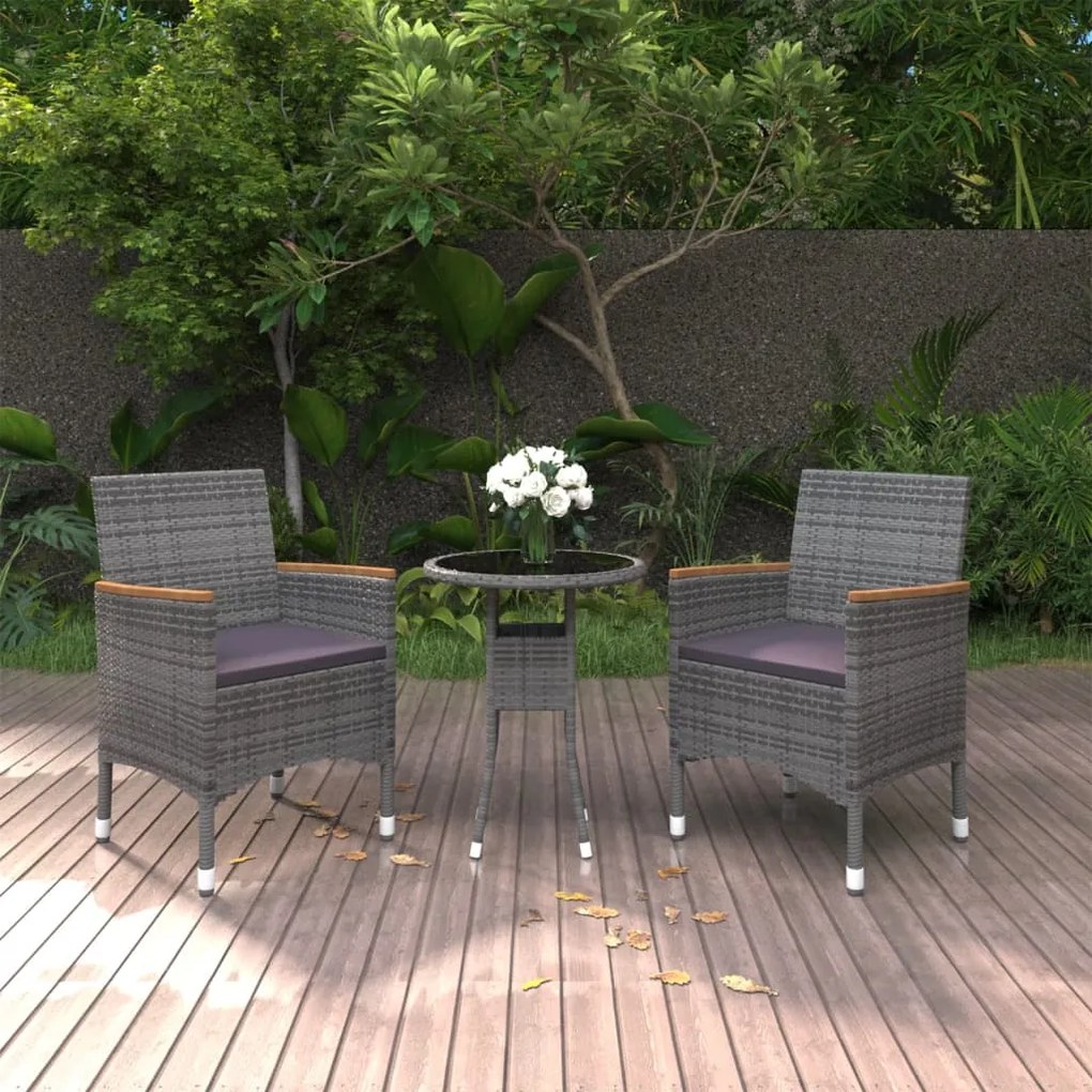 Set da pranzo per giardino 3 pz in polyrattan grigio