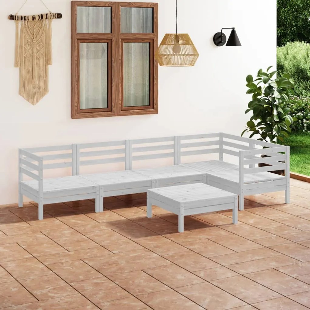 Set salotto da giardino 6 pz in legno massello di pino bianco