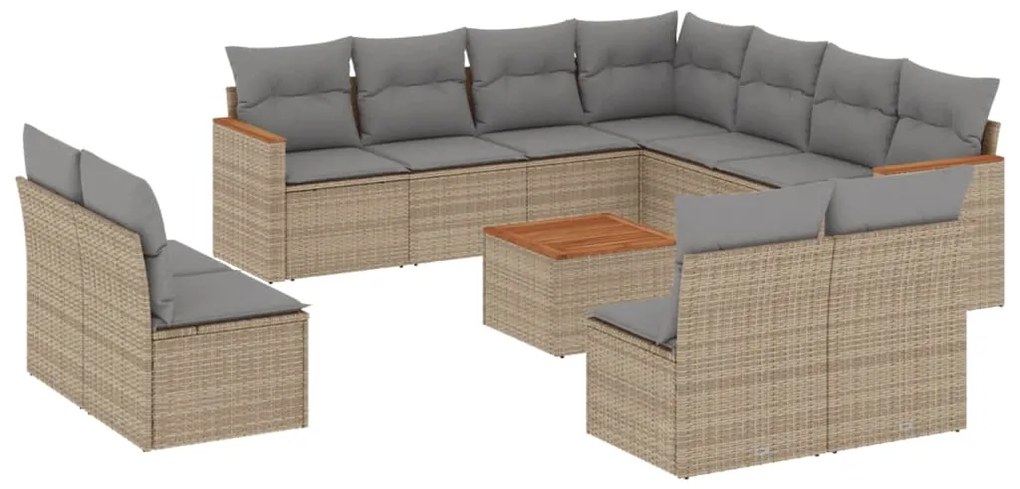 Set divano da giardino 12 pz con cuscini beige misto polyrattan