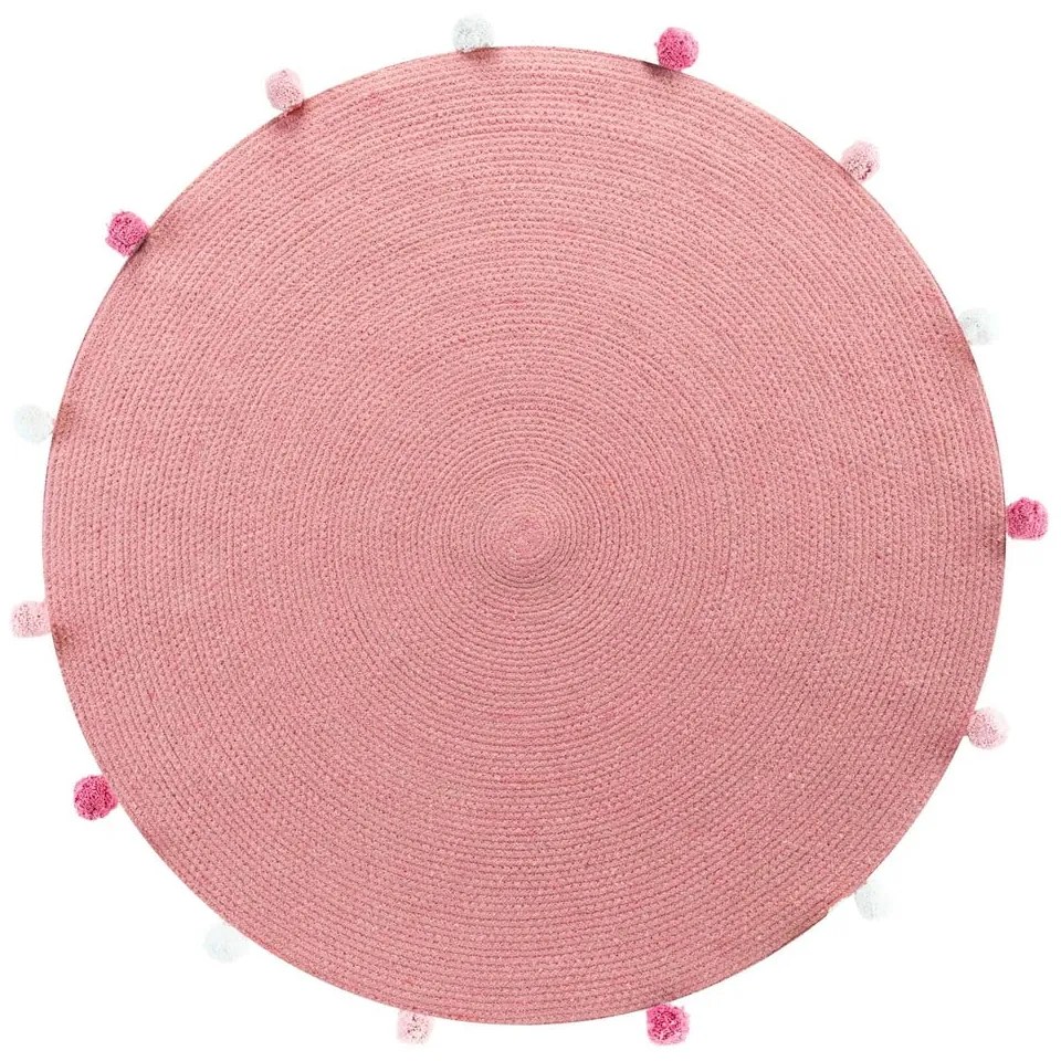 Tappeto rotondo rosa ø 90 cm Pompomparty - douceur d'intérieur