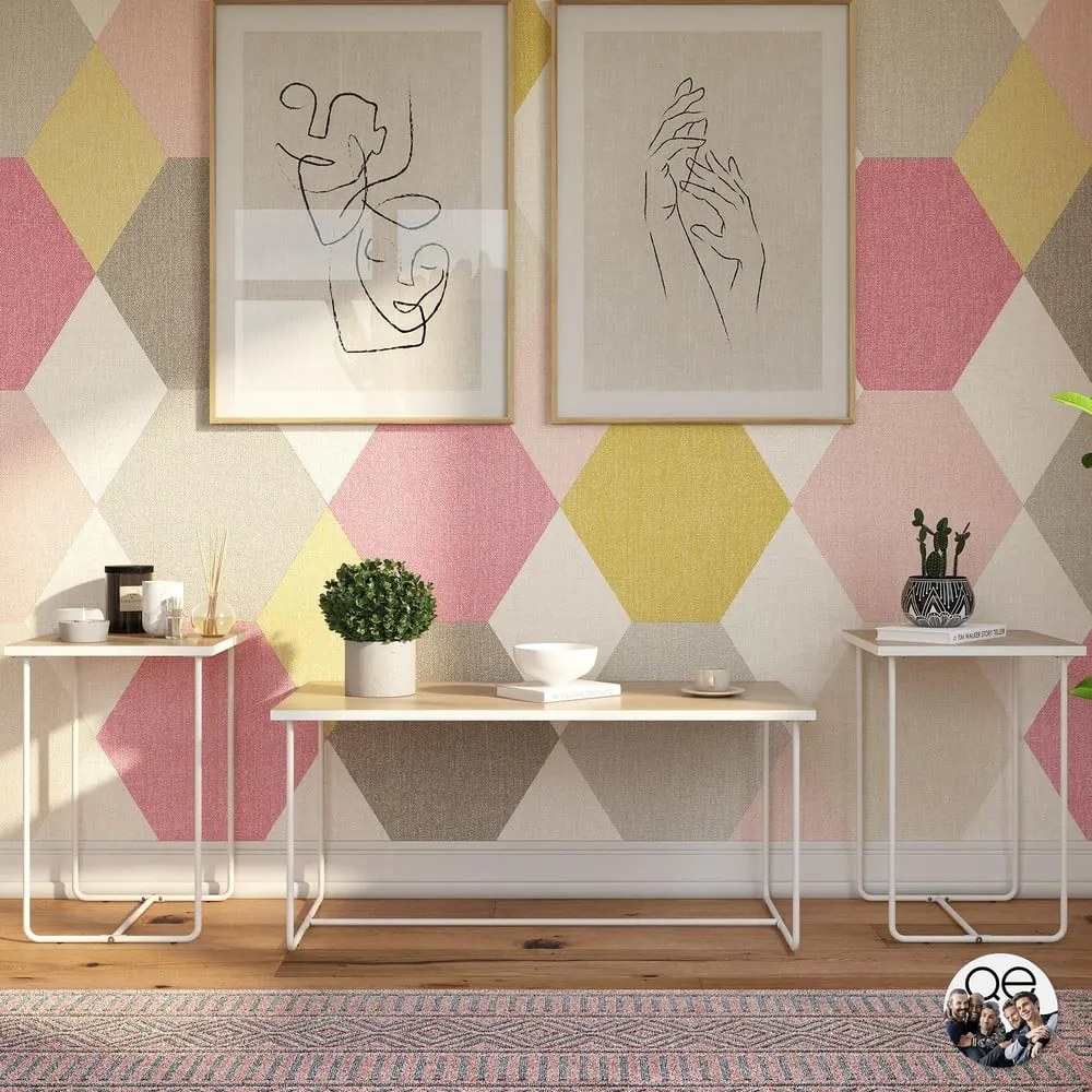 Set di tavoli consolle bianchi/di colore naturale con piano effetto frassino 3 pz 50x100 cm Dante – Støraa