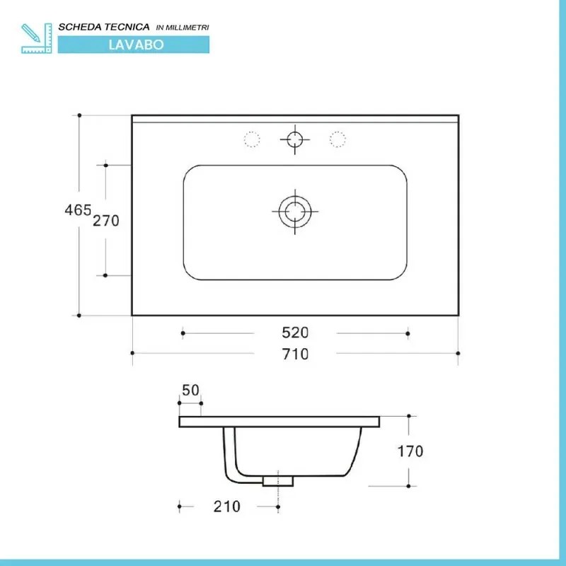 Mobile bagno sospeso 70 rovere naturale completo con 2 cassetti Nadia